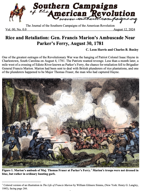 Rice and Retaliation Gen. Francis Marion’s Ambuscade Near Parker’s Ferry, August 30, 1781