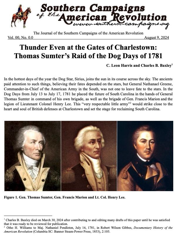 Thunder Even at the Gates of Charlestown:‬
‭ Thomas Sumter’s Raid of the Dog Days of 1781